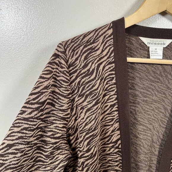 Misook Cardigan Sweater Size Medium Brown Zebra Print Acrylic Knit Work Office - Picture 4 of 9